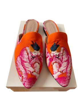 Max Mara Pink & Orange Embroidered Slides