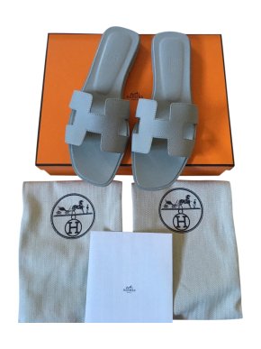 Hermes Sold Out Epsom Leather Glacier Bleu Oran Sandals