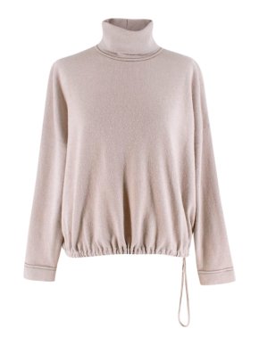 Brunello Cucinelli Greige Cashmere Brass Detail Turtle Neck Sweater
