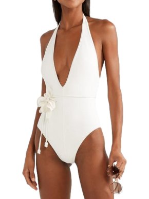 Zimmermann Corsage Flower Belted Halterneck Swimsuit