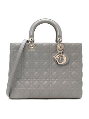 Dior Cannage Calfskin Grey Large Lady Dior Bag