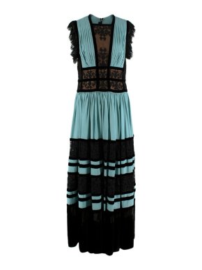 Elie Saab Turquoise & Black Velvet Lace Panelled Gown