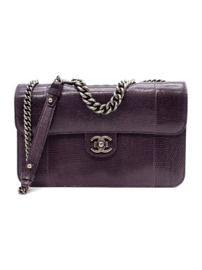 Chanel Quilted Leather & Lizard Purple Shoulder Bag
