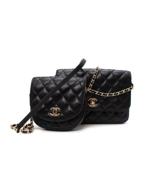 Chanel Black Lambskin Twin Shoulder Bag