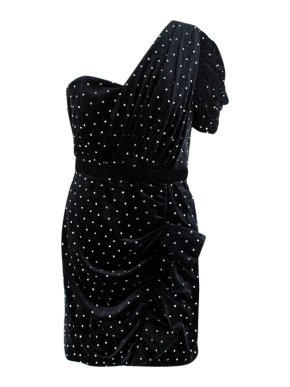 Self Portrait Black Velvet Diamanté One Shoulder Mini Dress