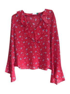 Rixo red ruffle silk top