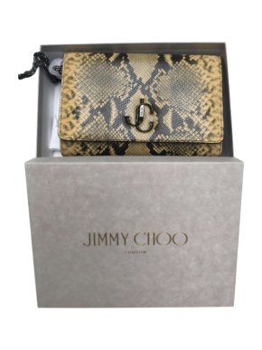 Jimmy Choo python print Varenne clutch on black shoulder chain