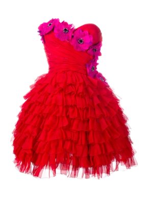 Dolce & Gabbana Runway Red Tulle Floral Embellished Bustier Dress
