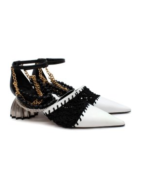 Loewe Black&White Leather and Macrame Point-toe Pumps