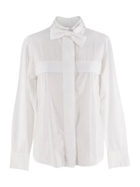 Chanel White Cotton Bow Tie Shirt