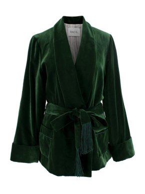 Racil Emerald Green Velvet Tassel Embellished Belted Jacket