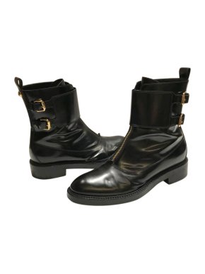 Louis Vuitton black leather double strap ankle boots