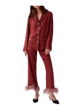 Sleeper Terracotta Feather-Trimmed Pyjama Set
