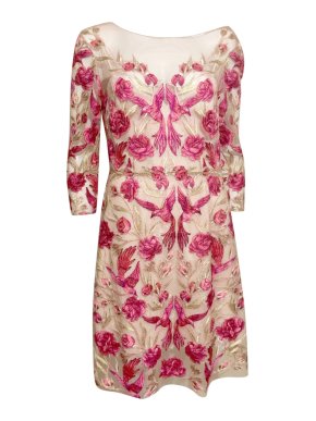 Marchesa Notte pink and beige floral embroidered dress