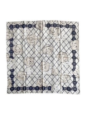 Chanel black and white silk Camelia scarf