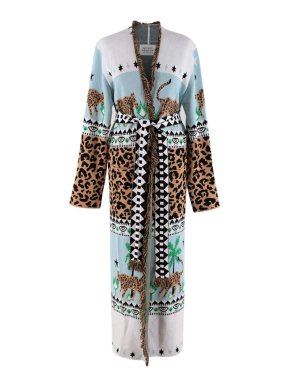 Hayley Menzies Leopardess Jacquard Belted Knit Maxi Cardigan