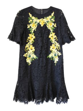 Dolce & Gabbana yellow embroidered black French Chantilly Lace dress