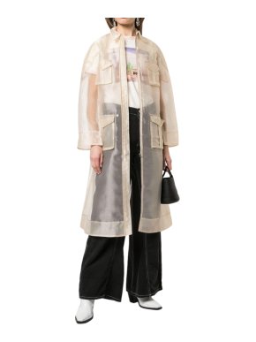 Ganni Sheer Tapioca Zip Up Shirt Dress