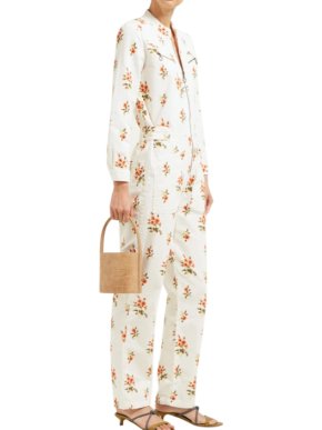 MIH M.I.H.Jeans Margot Corduroy Floral Print White Jumpsuit