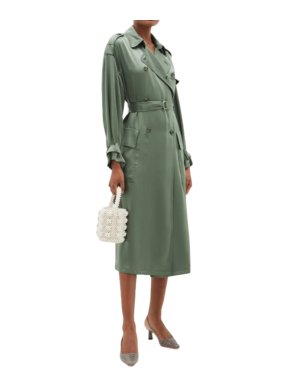 Red Valentino Green Belted Satin Trench Coat
