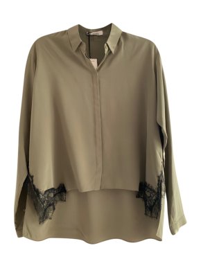 Dorothee Schumacher olive green black lace trim blouse