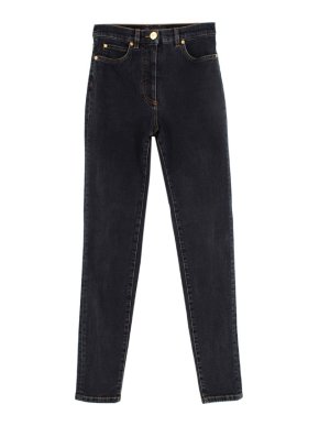Versace Dark Denim Gold-tone Embellished Skinny Jeans