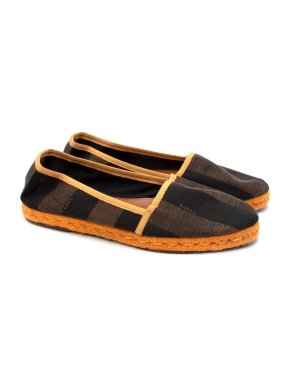 Fendi Black & Yellow Stripped Flat Espadrilles