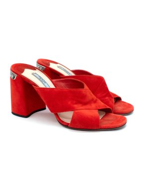 Prada Suede Red Heeled Sandals