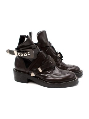 Balenciaga Dark Brown Leather Cut-Out Buckled Ceinture Boots
