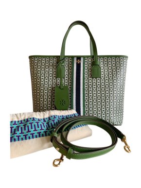 Tory Burch Deep Shiso Gemini Link Canvas Small Tote Bag