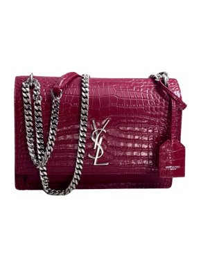 Saint Laurent red Medium Sunset Croc-Embossed Shoulder Bag
