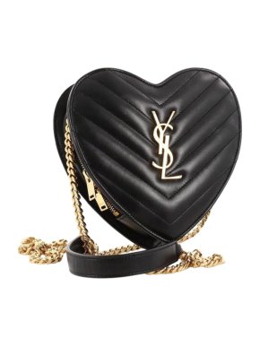 Saint Laurent Black Chevron Small Heart Chain Bag