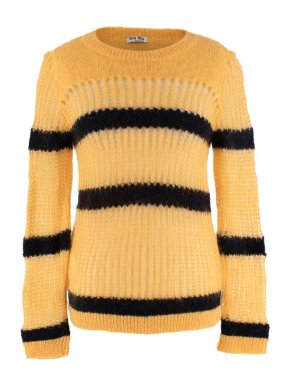 Miu Miu Striped Yellow & Black Mohair Open Knit Sweater