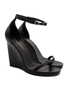 Saint Laurent Black Smooth Leather Wedges