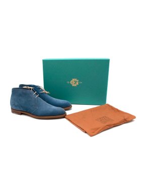 Edward Green Shanklin Suede Blue Lace Up Boots