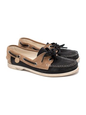 Chanel Suede Black & Beige Lace Up Moccasins