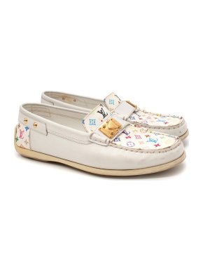 Louis Vuitton x Takashi Murakami Multicolore Monogram White Leather Loafers