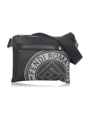 Fendi Logo Stamp Flat Messenger Printed Leather