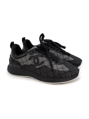 Chanel Black & Grey Mesh Embroidered CC Sneakers