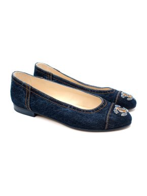 Chanel Indigo Denim Contrast Stitch CC Ballerinas