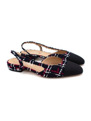 Chanel Tweed Navy/Red/White Slingback Flats
