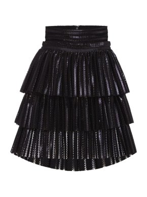 Maje Black Tiered Honeycomb Knit Juppon Skirt