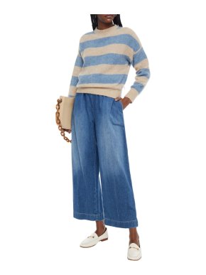 Brunello Cucinelli Blue & Beige Striped Mohair Wool Sweater
