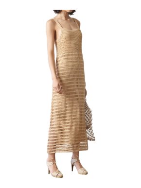 Elizabeth & James Edna Beige Cotton Crochet Maxi Dress