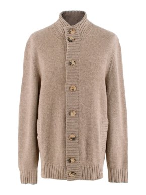 Brunello Cucinelli Beige High Neck Cashmere Cardigan