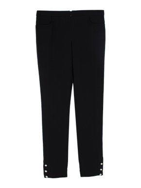Chanel Black Silk Silver Button Cuff Embellished Trousers