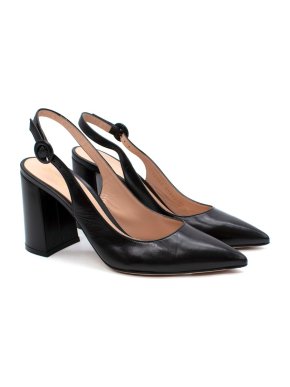 Gianvito Rossi Agata Black Leather Slingback Block Heels