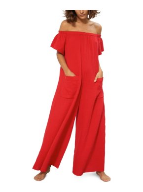 Mara Hoffman Blanche Off Shoulder Cotton Wide Leg Cover Up Jumpsuit