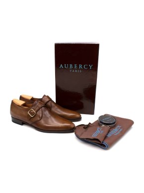 Aubercy Neal Hazelnut Leather Double Buckle Monk Strap Shoes