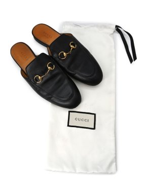 Gucci Black Princeton Horsebit Leather Backless Loafer